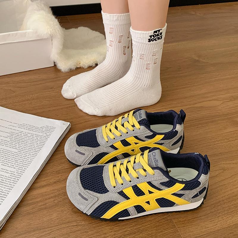 Microfiber Mesh Fashion Moral Training Forrest Gump Shoes Women's 2025 Spring and Autumn New Color Matching Breathable Sports and Leisure White Shoes