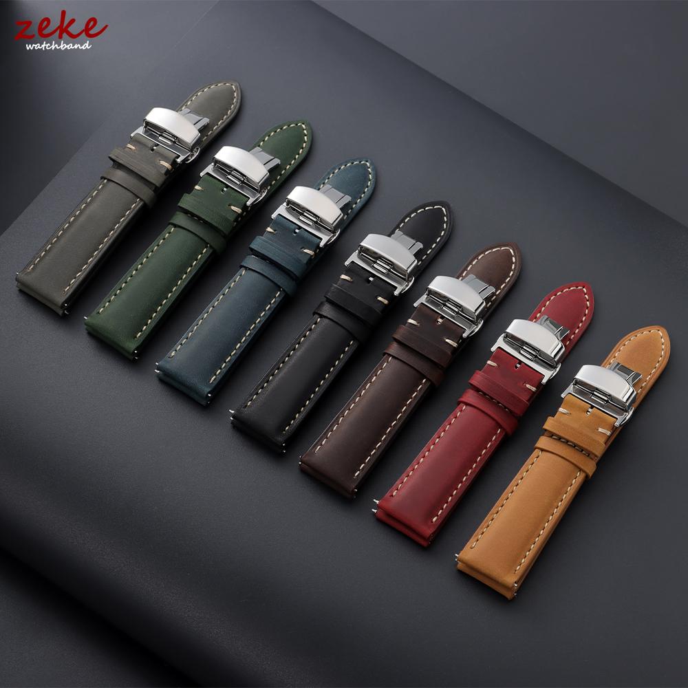 Genuine Calfskin Leather Watchband 14/16/18/20/22/24mm Butterfly Clasp Stitching Straps for Omega Business Watch Band for Seiko