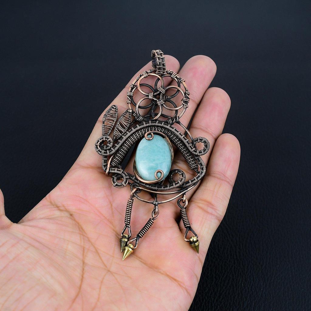 Amazonit Anhänger, 999 Kupferdraht gewickelter Anhänger Handgefertigter Edelsteinschmuck, Geschenke für Ehefrau Brandneuer Anhänger
