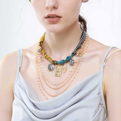 Personality Trend Casual INS Wind Scarf Alloy Multi-pendant Imitation Pearl Chain Multi-layer Layered Necklace