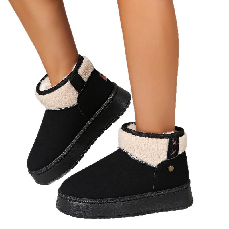 Women's Wide Width Platform Snow Boots, Slip-On Faux Fur Cuff Booties, Minimalist Winter Boots for Women