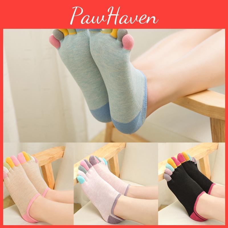 Toe Colorful Cotton Lowcut Womens Socks Breathable Invisible Fivefinger Design With Heel For Sweat Absorption