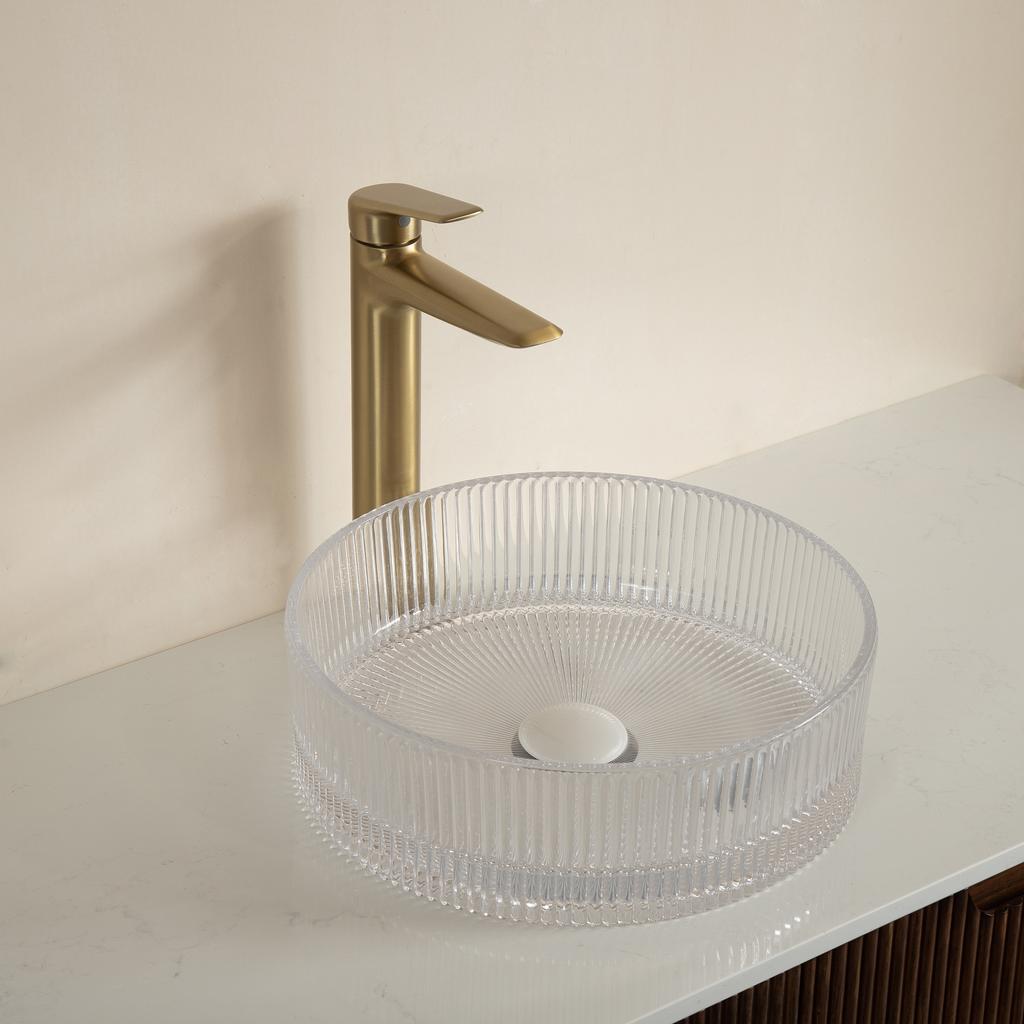 36cm Washbasin, Round Washbasin made of Crystal Glass without Faucet, Transparent