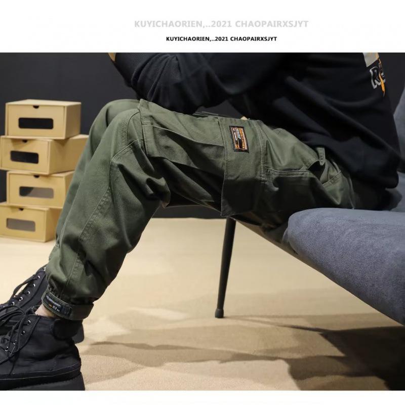 

Мужской комбинезон-шаровары в стиле «американский ретро» свободного кроя с манжетами — повседневные брюки на весну/лето L зелёный