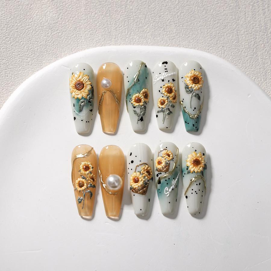 1 Pc 5D Sunflower Nail Stickers Rose Daisy Cherry Blossom Self-adhesive Nail Art Stickers Oil Painting Decorative Sticker