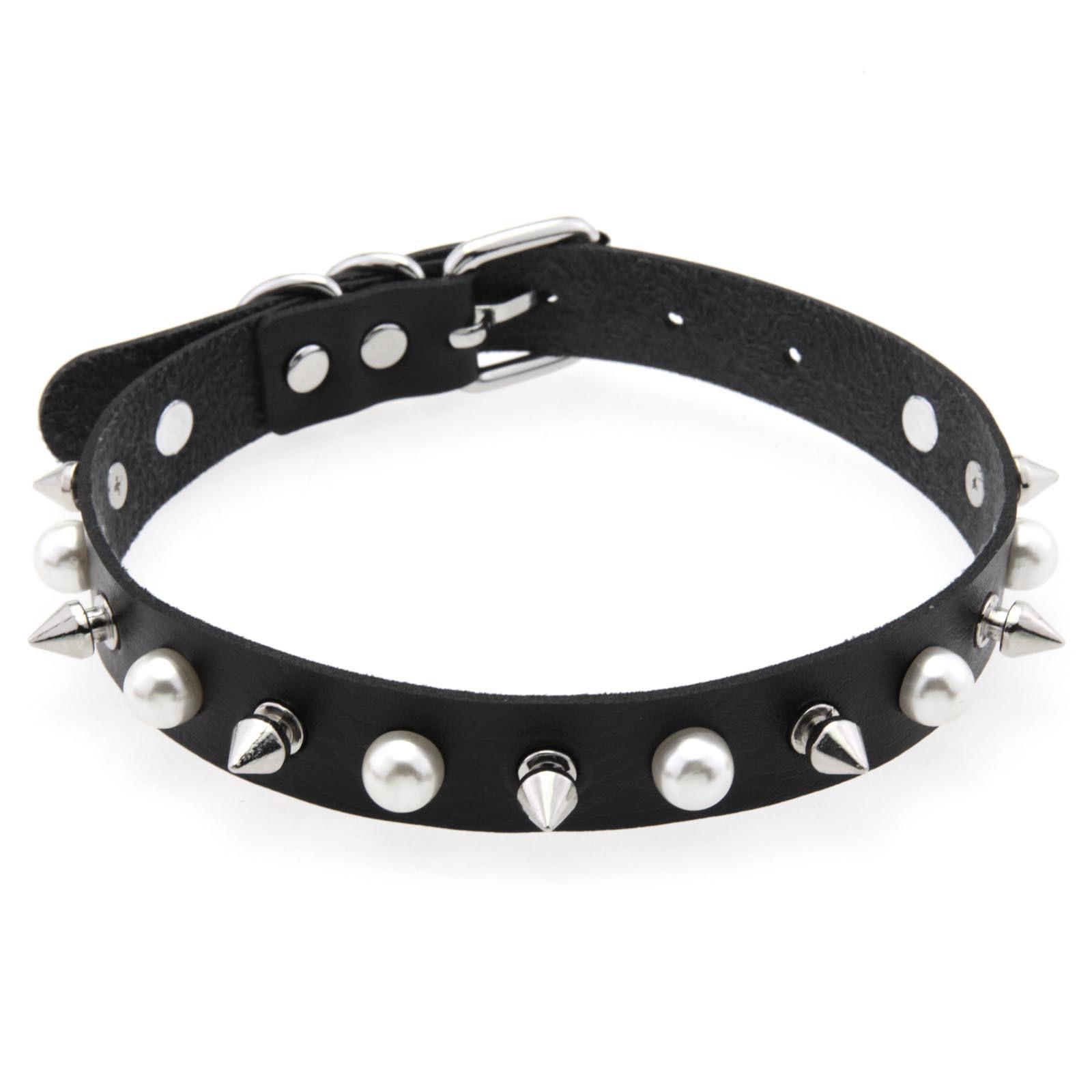 Harajuku Punk Rock Anhänger Nieten Perlen Gothic Halskette Damen Sexy PU-Leder Nieten Gothic Cosplay Damen und Herren Zubehör black