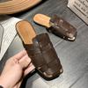 Baotou Slippers Women's Outer Wear Summer New Retro Beach Flat Bottom Woven Sandals Versatile Lazy Muller Shoes