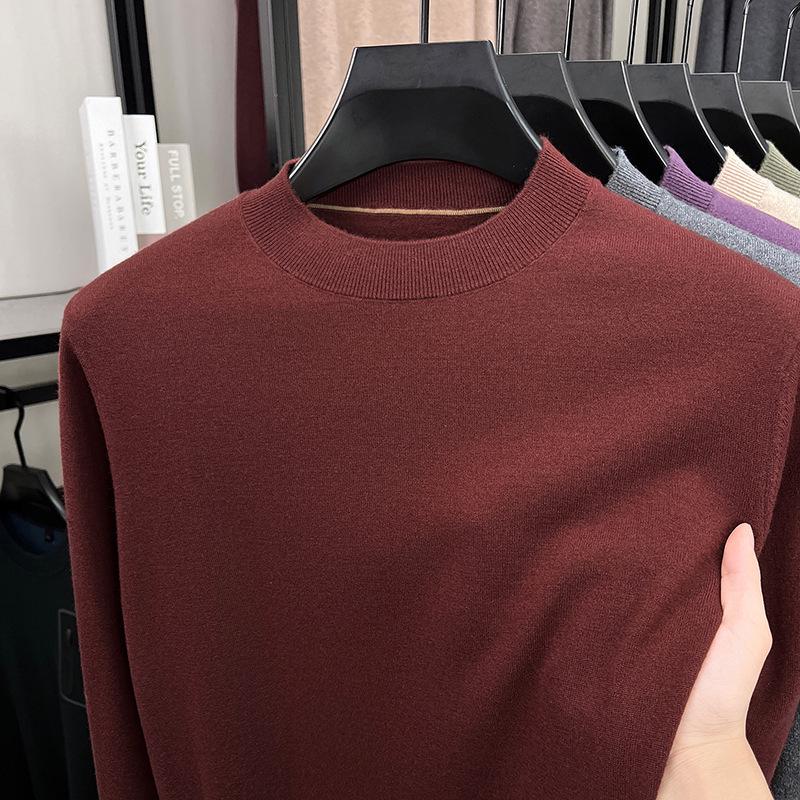 Men's Wool Round Neck Sweater - Long Sleeve, Casual, Versatile Knitwear for Spring and Autumn.