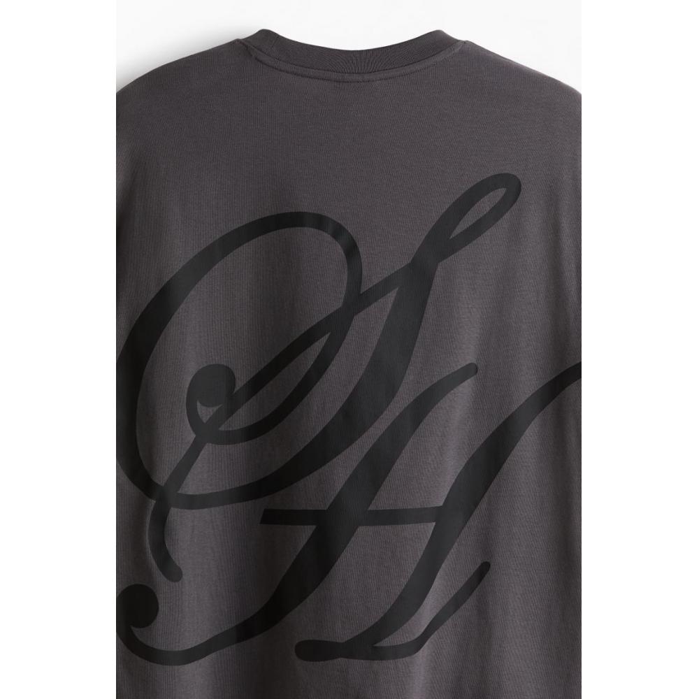 H M Loose FiT PrinTed T sHirT Dark Grey