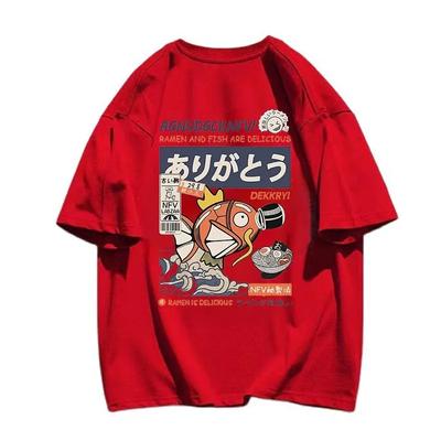 Camiseta de manga curta de verão, kanji japonês, peixe engraçado, 100% algodão, camiseta masculina de rua, camiseta harajuku masculina, roupas masculinas