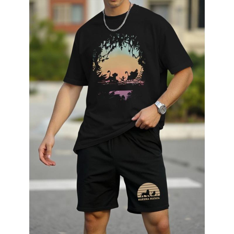 2-Piece Mickey Mouse Print Men s T-Shirt and Shorts Set Summer Casual Cute Cartoon Short-Sleeve Top Men s Y2K Fashion T-Shirt S