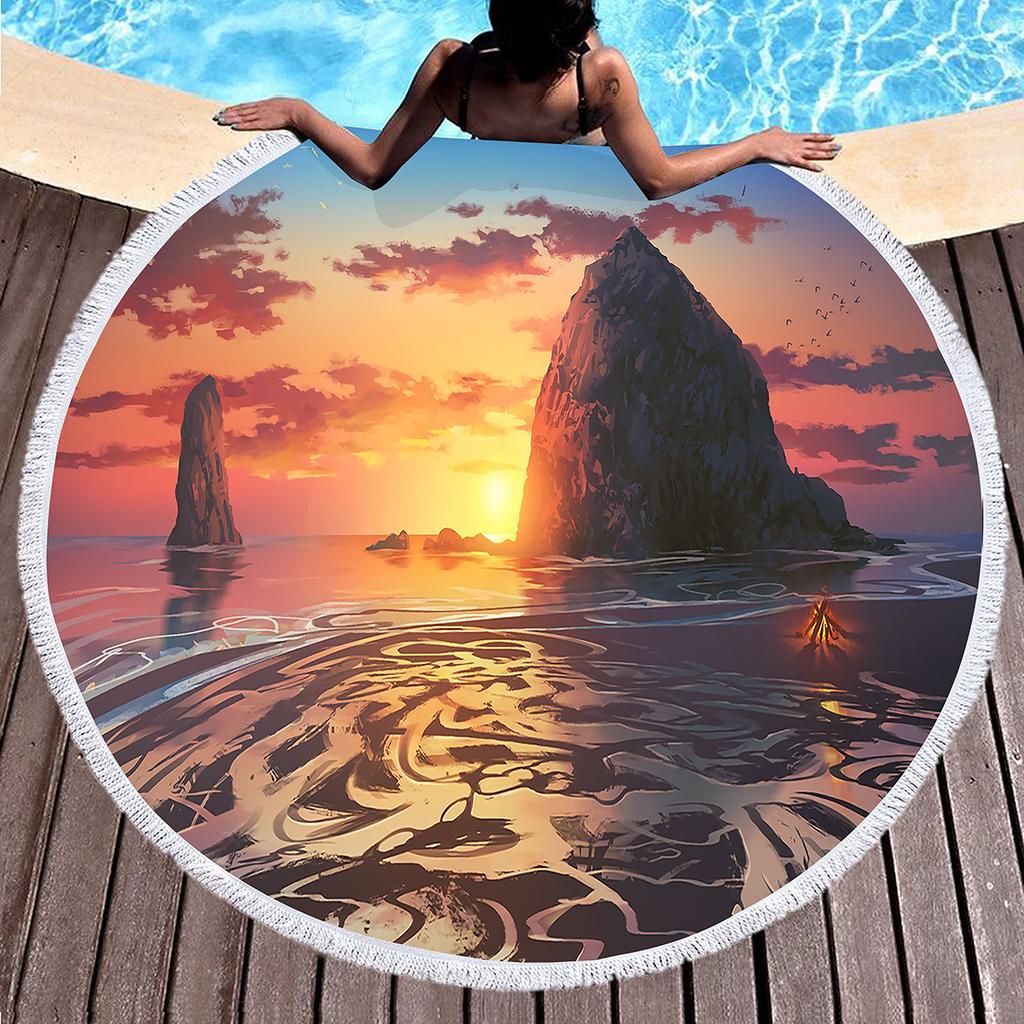 Sunrise Natural Scenery Round Beach Towel, Absorbent Quick Dry Sand Free Towel for Bathroom Pool Surf Travel Outdoor Meditation