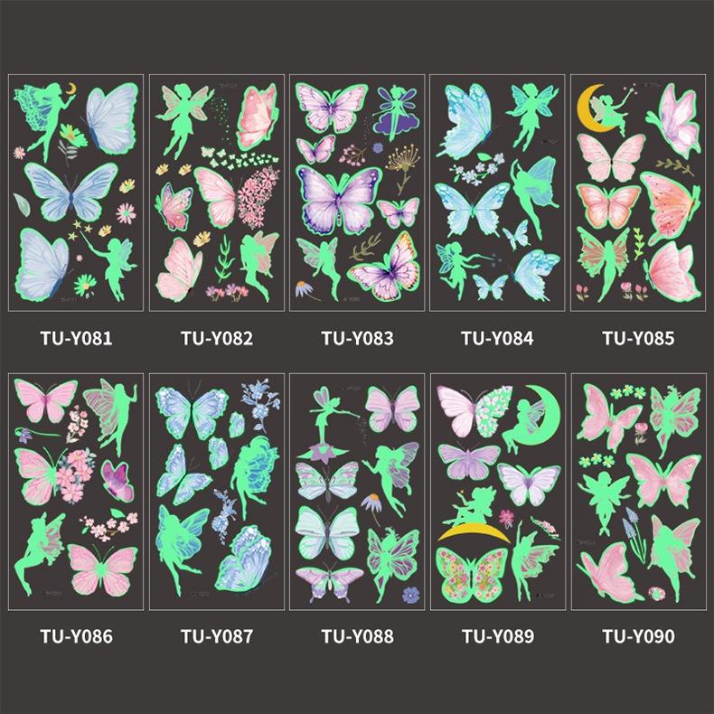 10Pcs/set Luminous Tattoo Stickers Temporary Colorful Butterfly Cute Tattoo Stickers Children's Body Fake Tattoo