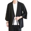 Breathable Men's Japanese-style Cardigan, Open-necked, Haori, Cotton-linen, Jinbei-style, 3/4-sleeve, Summer/Autumn, Yukata, Kimono, Jacket, Casual,