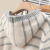 Women's Wool Blend Hooded Color Block Stripe Sweater