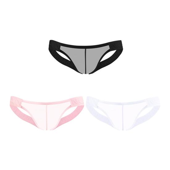 Men Briefs Low Waist Solid Color Thongs Solid Color Mesh Yarn Splicing Ultra Thin