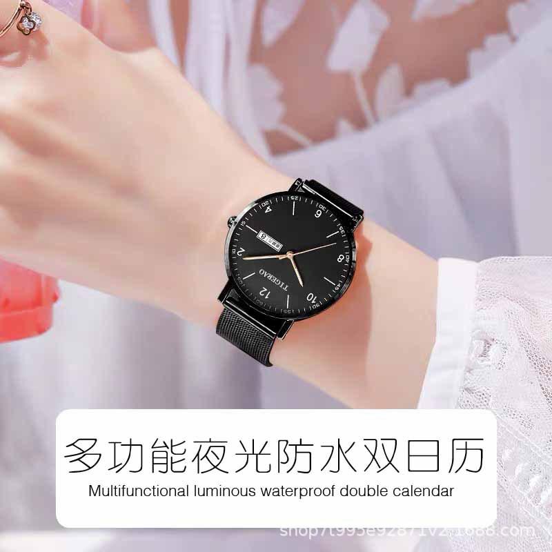 Womens Watch Automatic Quartz Dual Calendar Waterproof Luminous Ultra-Thin Elegant Wristwatch for Women
