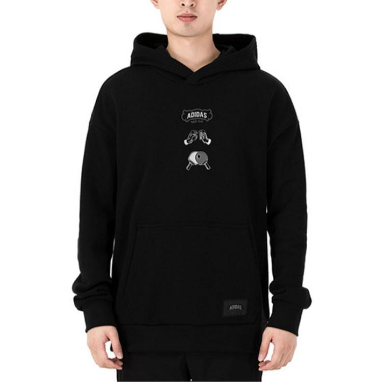 Adidas Ping Pong Cartoon Print Hooded Sweatshirt Men Tops Black HE7466