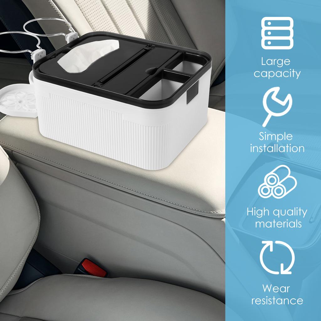 Auto Mittelarmlehne Aufbewahrungsbox mit 2 klappbaren Getränkehaltern Multifunktional Universal Auto Armlehne Taschentuchbox Autoinnenraumzubehör