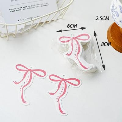 50Pcs INS Cute Pink Bow Paper Hanging Tag Gift Packaging Box Bag Decorative Accessories Wedding Souvenir DIY Thank You Pendant