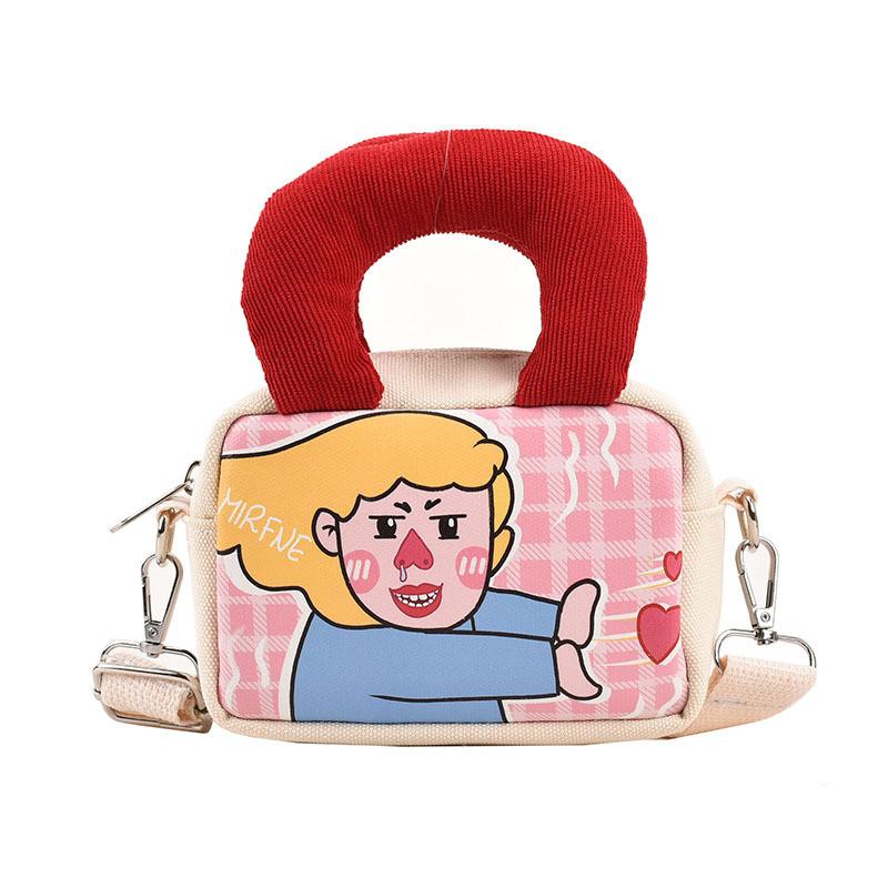 Canvas Cartoon Mini Crossbody Bag With Zipper Closure For Casual Travel And Girls