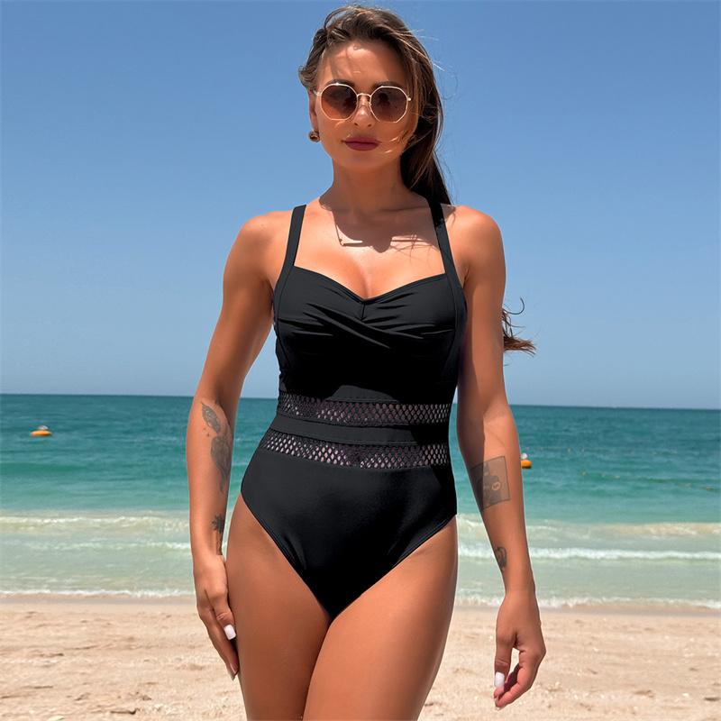 

Однотонные купальные костюмы, женский цельный купальник с эффектом пуш-ап, сексуальный сетчатый купальник, женский пляжный купальный костюм, монокини XL чёрный