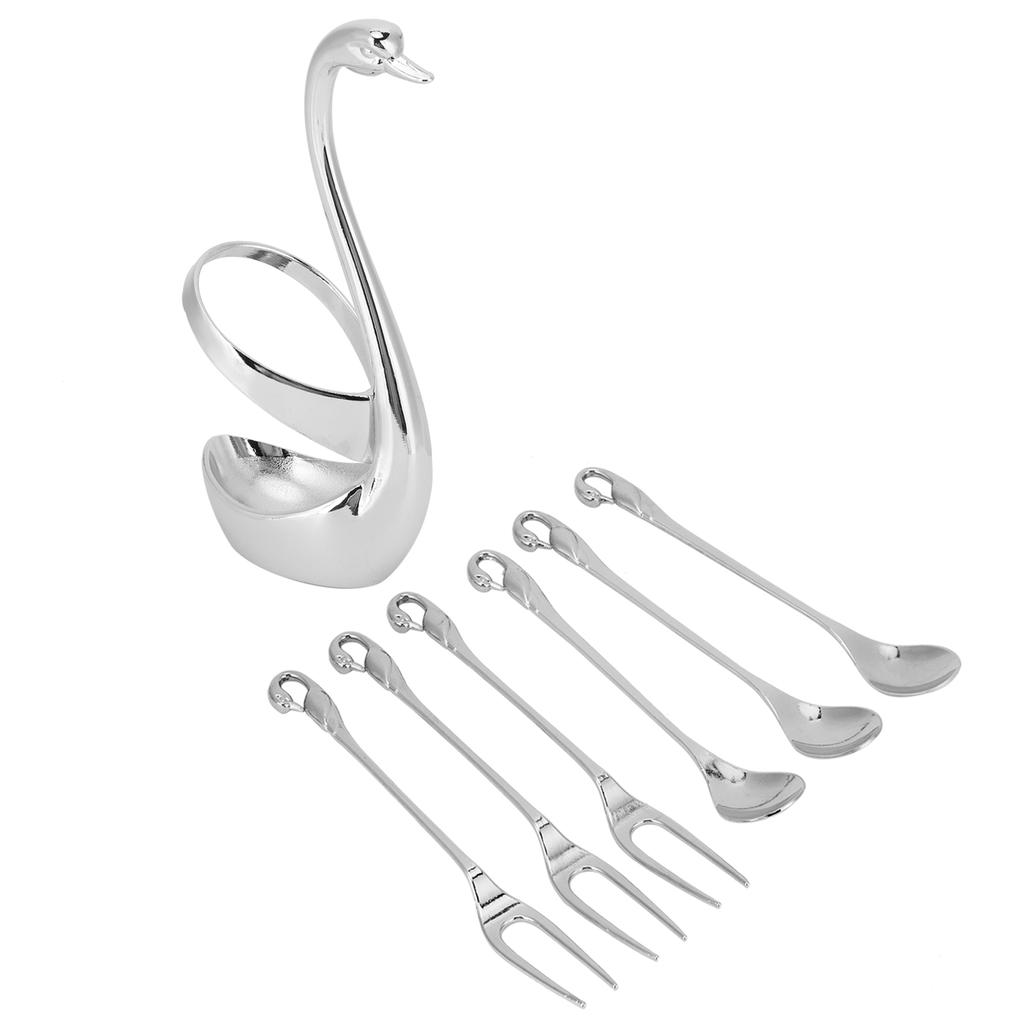 7Pcs/Set Zinc Alloy Dinnerware Swan Holder Tableware with 3 Spoons 3 Forks Home Decoration