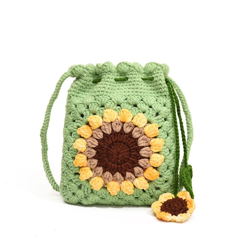 Handmade Crochet Sunflower Phone Crossbody Bag For Women, Cute Knitted Lightweight Cell Phone Purse Drawstring Pouch For Daily Commute