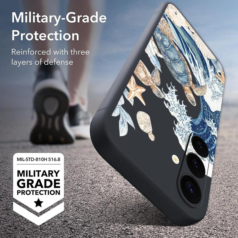 Ocean Wave Whales Pattern Case For Samsung Galaxy S26 Ultra S25 FE S24 S23 S22 Plus S21 FE Built-in Metal Plate Magnetic Silicone Cover