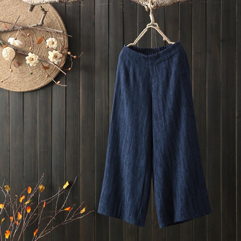 Fashion Casual Women Wide Leg Pants Elastic Waist Cotton Line Thin Loose Summer Cropped Pants Ladies High Waist Plus Size Elegant Trousers 1099
