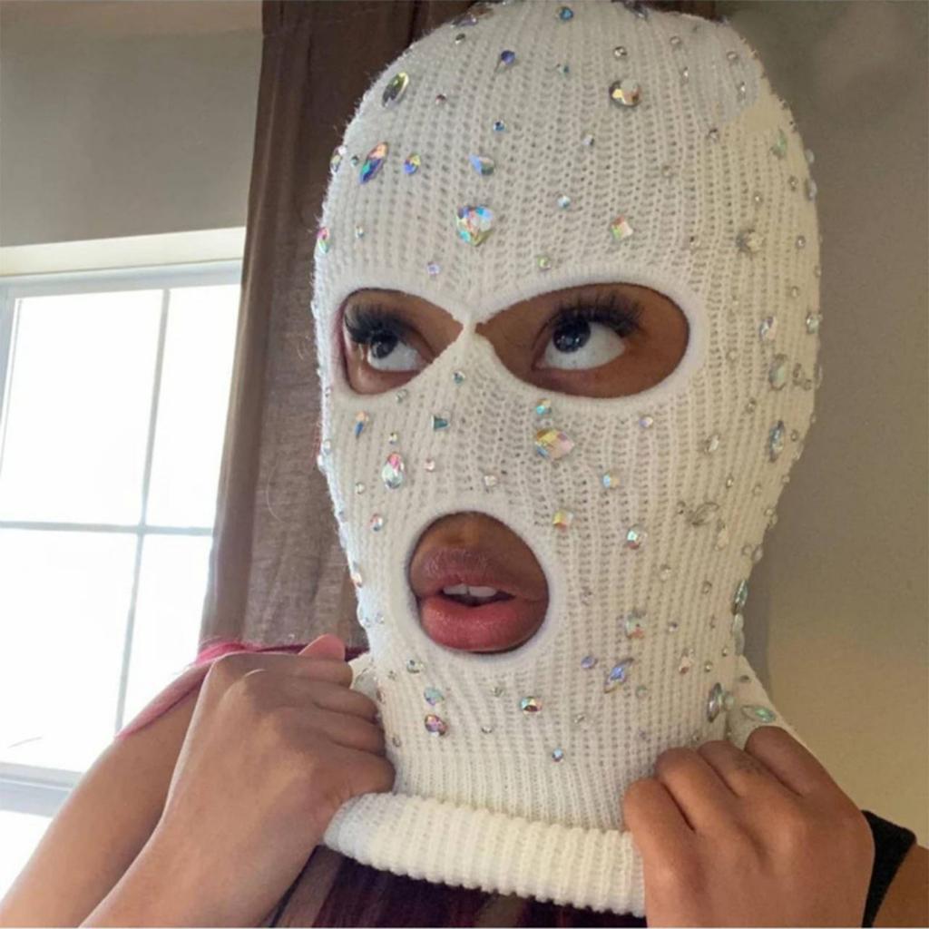 Balaclava Blingbling Face Cover Jeweled Hat Hooded Neck Warmer for Outdoor Halloween Cosplay Balaclava Cap