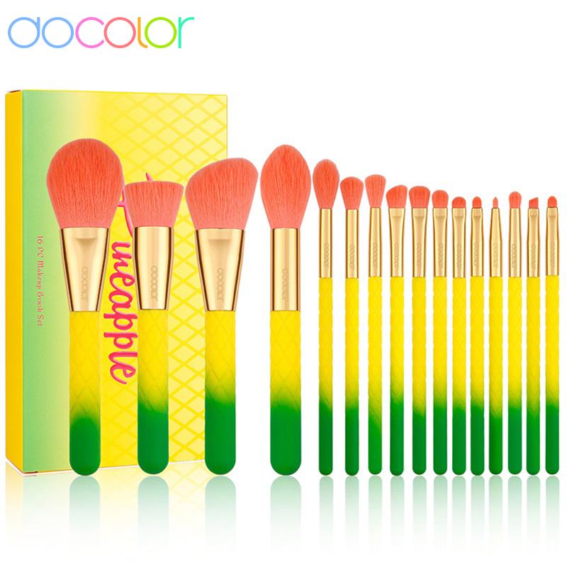 Docolor Ensemble de pinceaux de maquillage 16 pièces fond de teint coloré fard à paupières correcteur pinceau de maquillage multifonctionnel pour trousse d'outils de maquillage de beauté