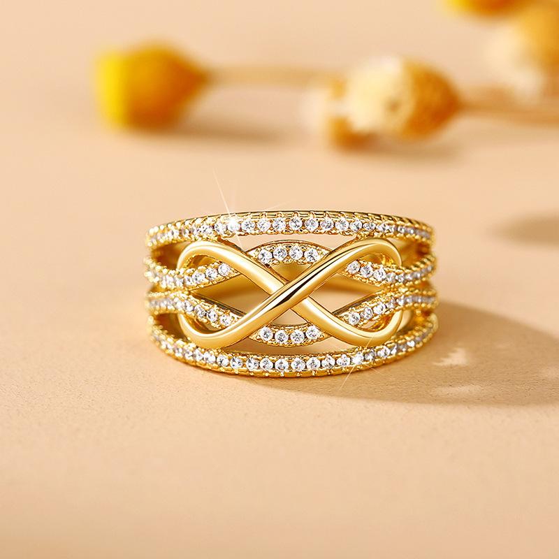 Fashion and environmentally friendly material women's ring European and American two-color 8-character hot-selling electroplating new multi-layer