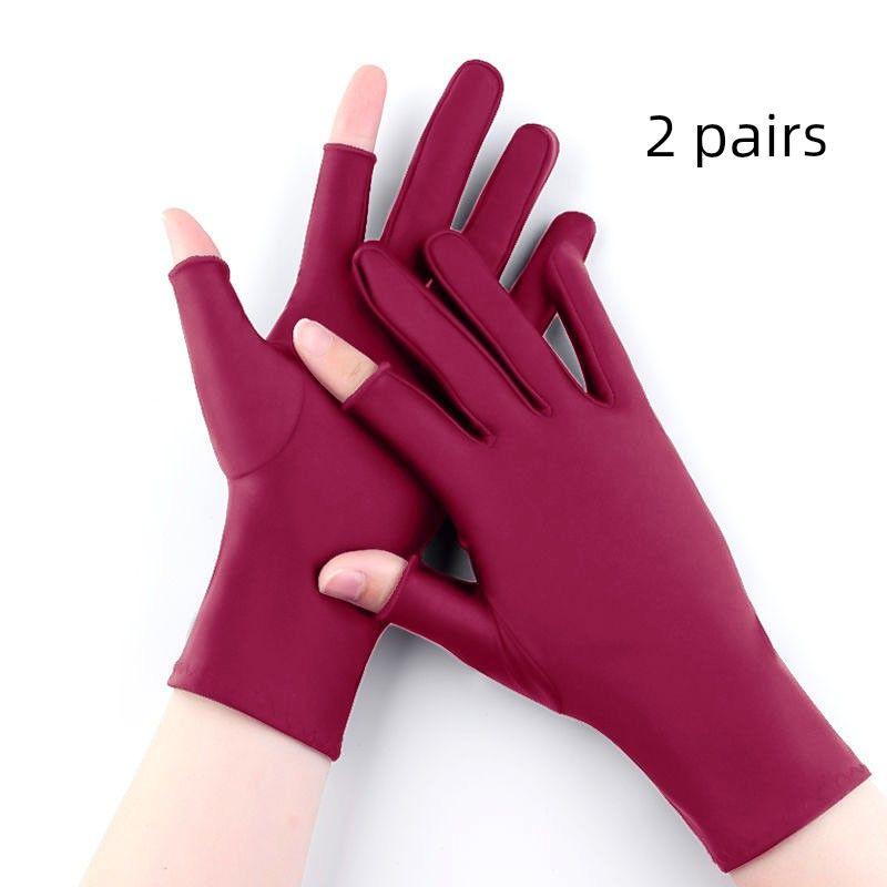 

Ice Silk Spring & Fall Days Half Dew Two Fingers Women s Gloves 2 fingers [Zaohong + Zaohong] 2 pairs One size