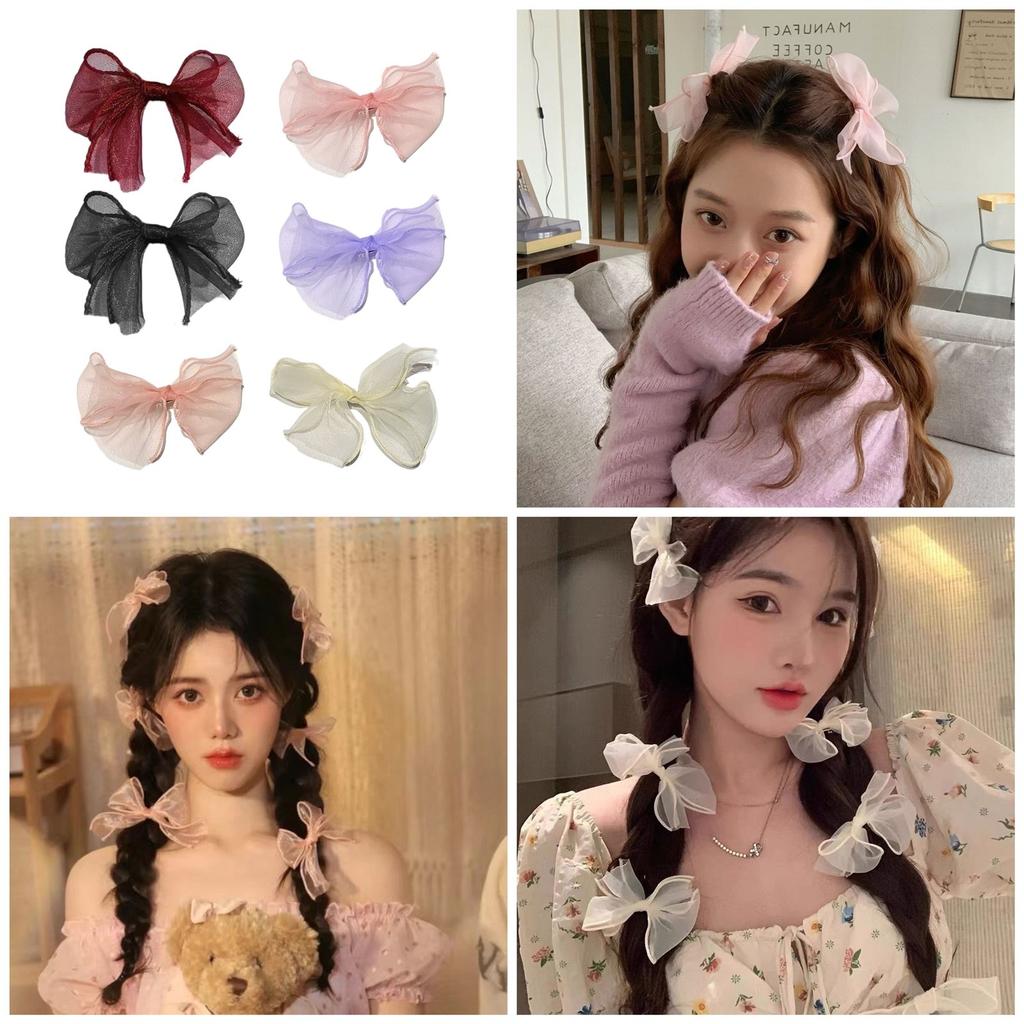 Sweet Ribbon Bowknot Hair Clip for Women Girls Handmade Bow Hairpin Hair Barrettes Mesh Yarn Headwear Hair Accessories