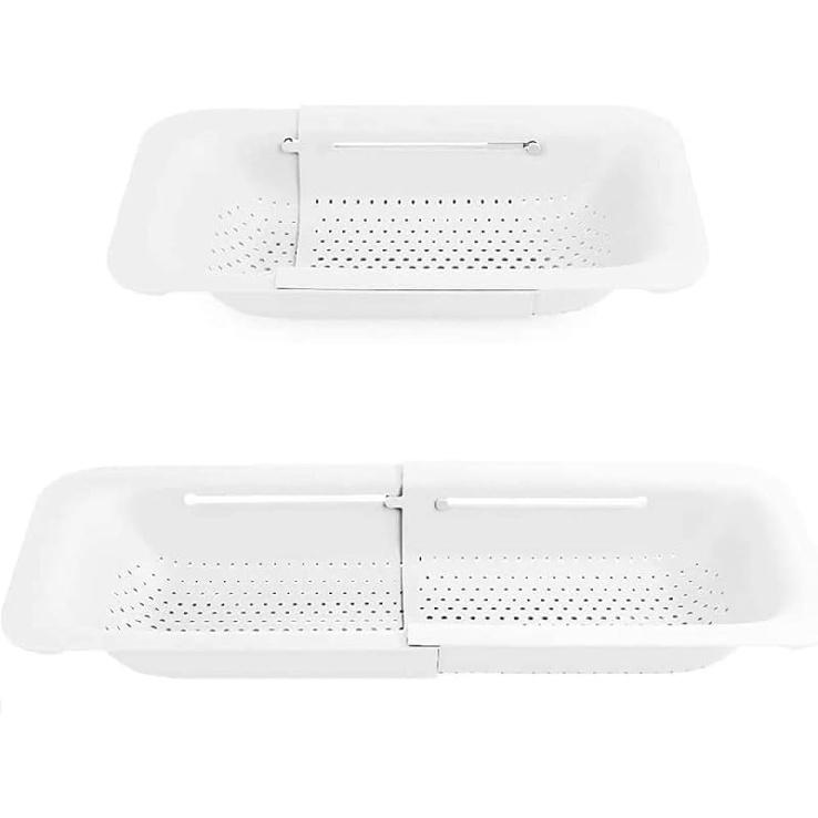 

Раздвижная корзина-дуршлаг над раковиной, дуршлаг для овощей, лапши, макарон, корзина для слива пищи, экономия места, переносной сушильный лоток (серый) белый