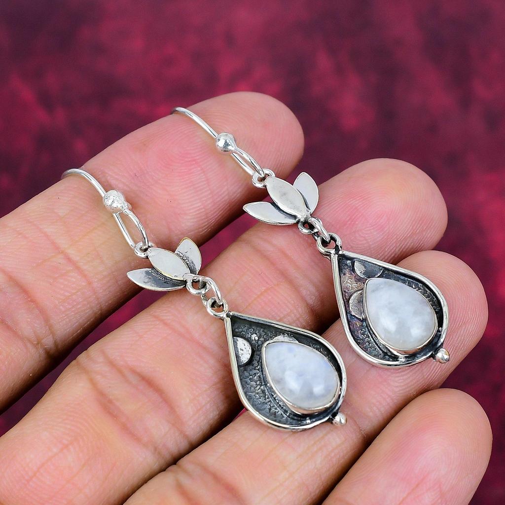 Moonstone 925 Solid Sterling Silver Earrings, Handmade Gemstone Earrings Jewelry, Gifts For Wife Brand New Earrings