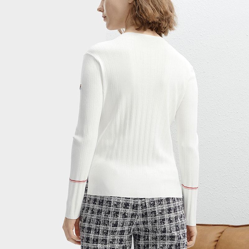 FILA Solid Color Round Neck Pullover Casual Long Sleeve Knit Sweater Women sweater Steam-White F11W411415F-IV