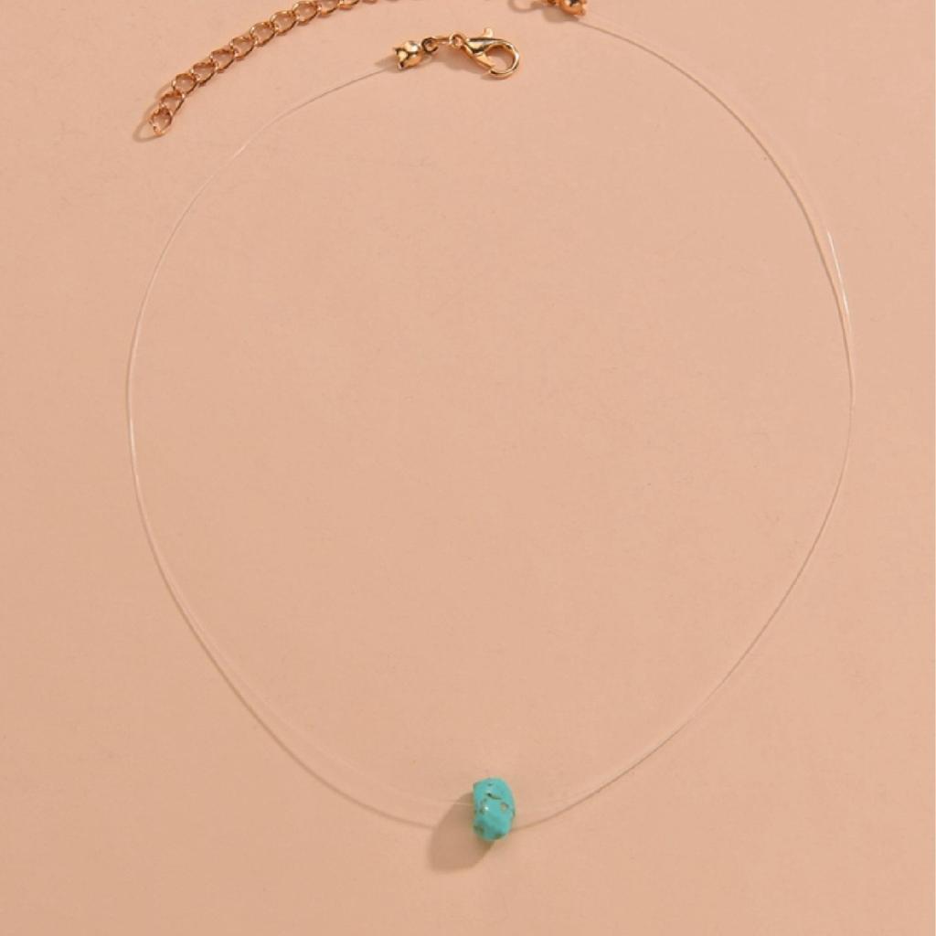 New Product Simple Personality Geometric Irregular Turquoise Pendant Transparent Fishing Line Necklace Collarbone Chain Decoration