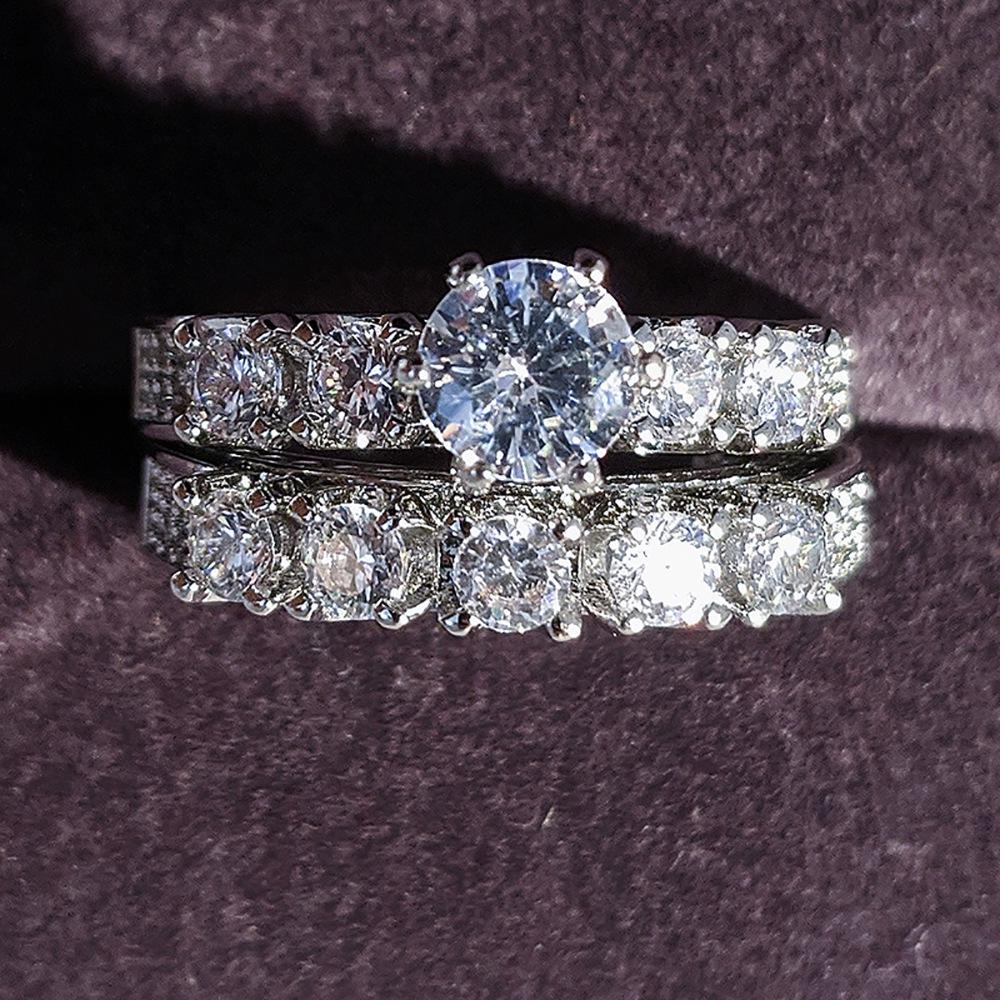 

Креативный полый набор обручальных и свадебных колец с инкрустацией бриллиантами - Европейский и американский стиль (r5505) Size 6 белый