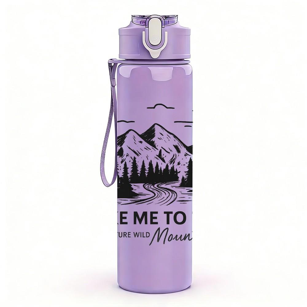 1PC Mountain Forest Letter Art 750ml Color Plastic Sports Water Bottle Leakproof Flip Straw Lid Suitable for Sports Office Home Use