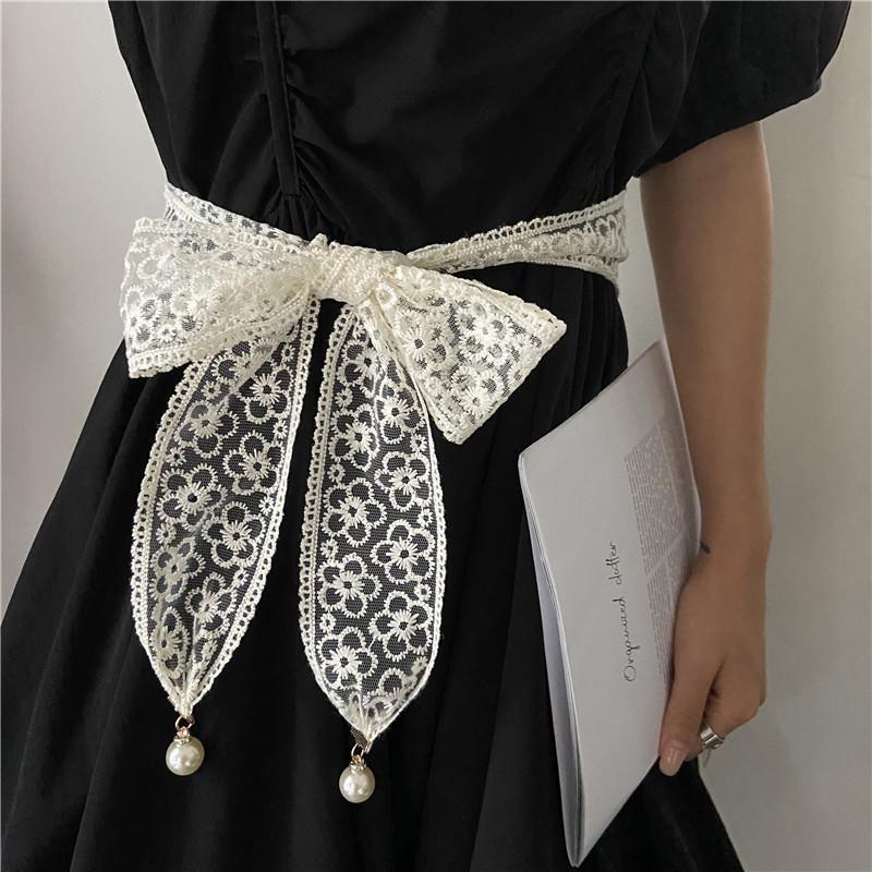 

Fashionable And Black Cream Lace Waist Belt For Women Ideal For Summer Outfits Dresses And Cream150cm