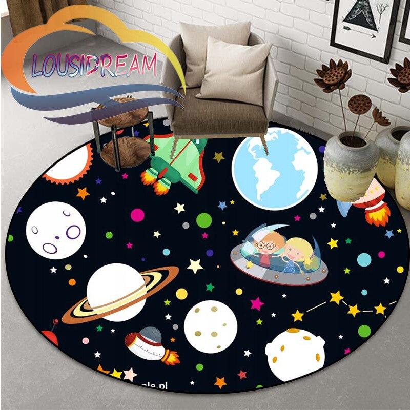 Space Universe  Vector Ufo and Many Planets In Galaxy Round Bedroom Floor Mat Computer Chair Area Decoration Carpets