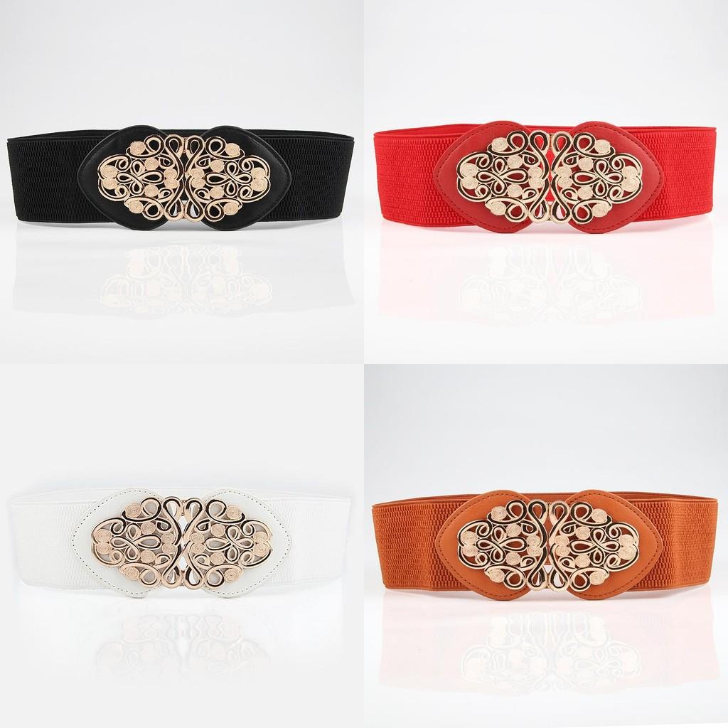 Retro Hollow Floral Decoration Wide Waist Belt With Alloy Buckle For Ladies Fashion