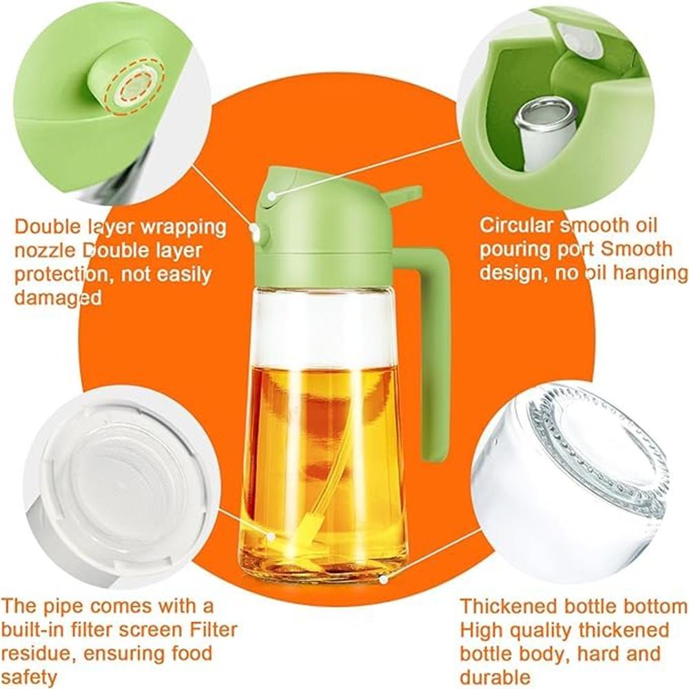 2-in-1 Oil Spray Bottle and Pourer with Precise Control - Portable Kitchen Oil Dispenser for Cooking, Salad, Baking, Grilling