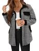 Women's Plaid Fleece-Lined Jacket with Notched Collar, Warm Winter Coat with Button Closure and Front Pocket