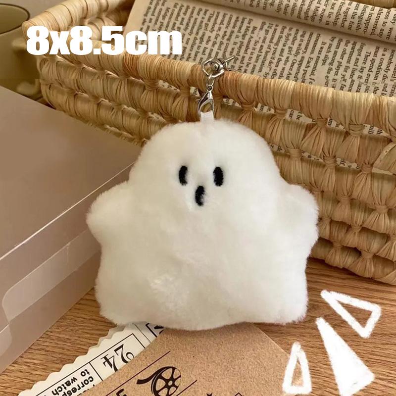 Kawaii White Ghost Keychain Cartoon Cute Plush Doll Pendant Car Key Keyring Bag Hanging Acssories for Kid Halloween Gift Toy