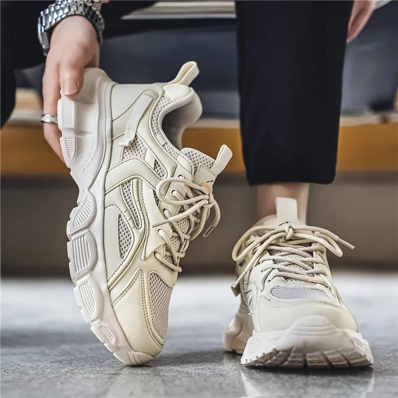 Men's Mesh Breathable Casual ShoesNew Spring and Autumn Fashionable and Versatile Solid Color Personalized Lace Up Sports Shoes