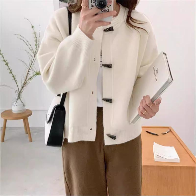 Corner Button Sweater Cardigan Temperament High Sense Autumn New Loose Versatile Knitted Jacket Women's Clothing
