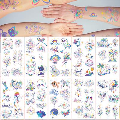 10sheets Colorful Cartoon Graffiti Tattoo Stickers For Arm Hand Body Decorative Waterproof Tattoo Stickers Kids Creative Gifts